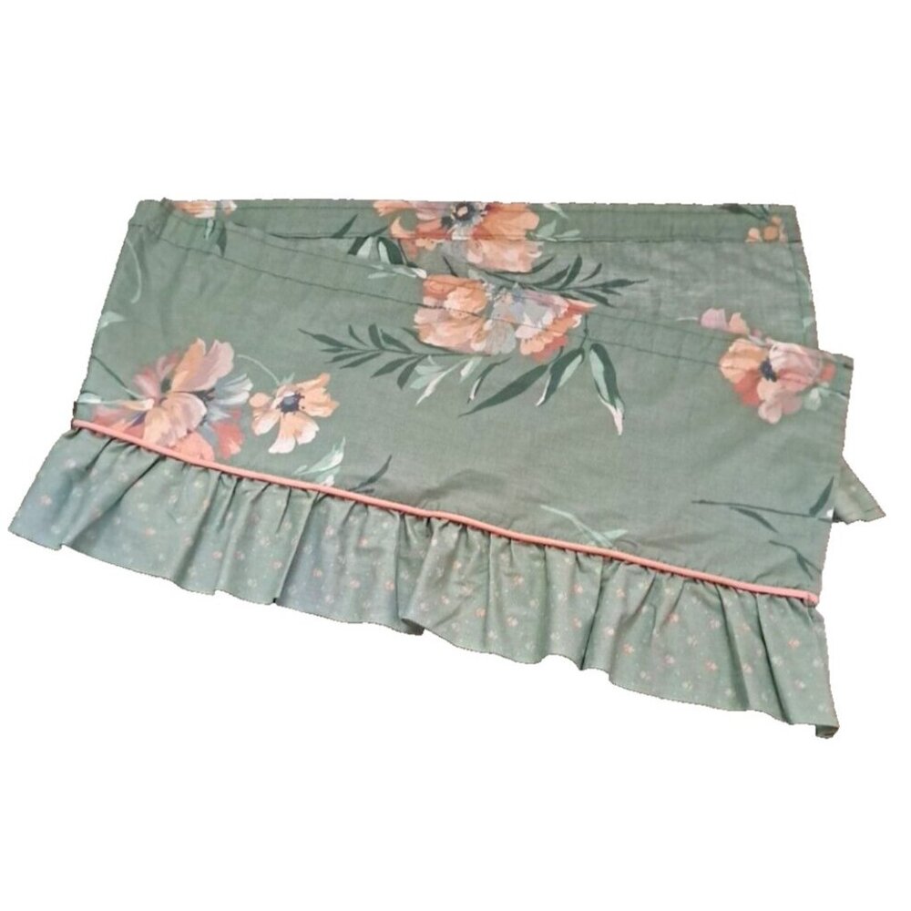 Vintage Floral Ruffled Curtain Valance in Sage Green and Pink
